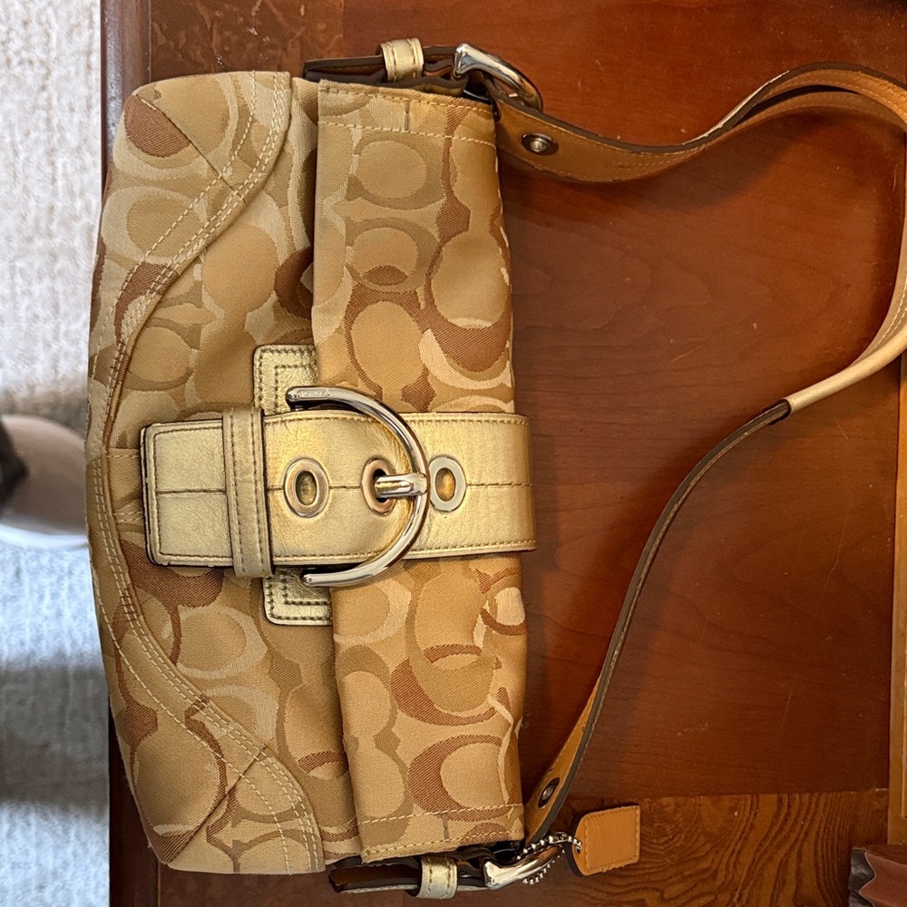 Coach Beige Signature Buckle Shoulder Bag